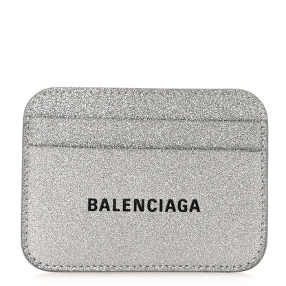 Balenciaga Glitter Calfskin Logo Cash Rounded Card Holder Silver Black 1 of 9