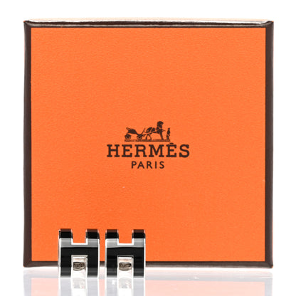 Hermes Palladium Lacquered Mini Pop H Earrings Black 6 of 6