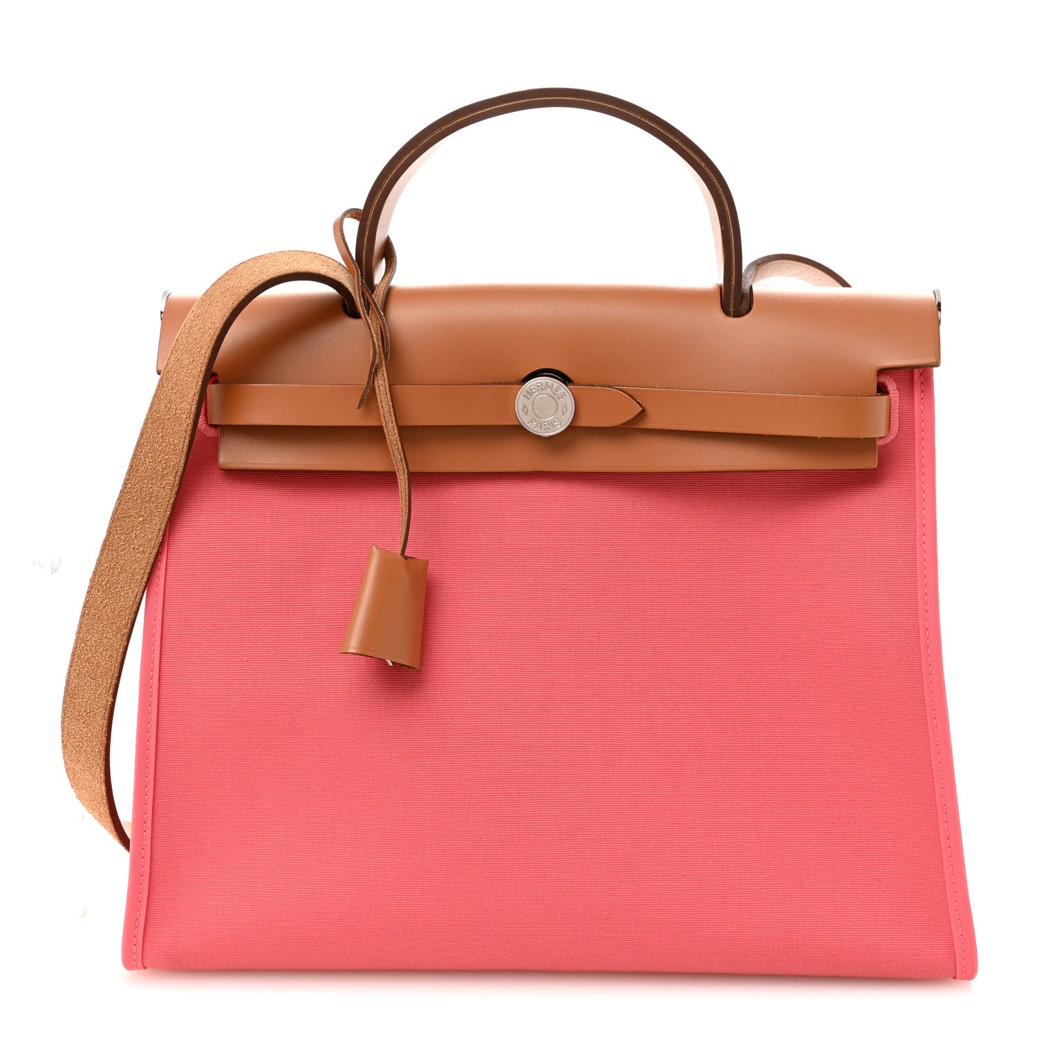 Hermes Vache Hunter Toile Herbag Zip 31 PM Rose Azalee Natural 1 of 11