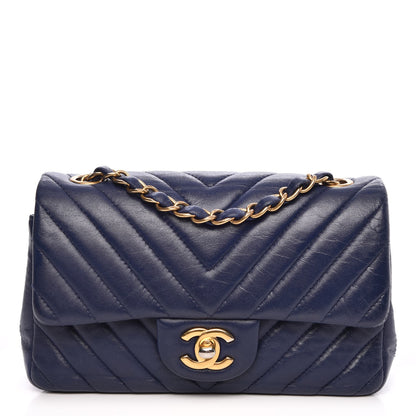 Chanel Calfskin Chevron Quilted Rectangular Mini Flap Dark Blue 1 of 9