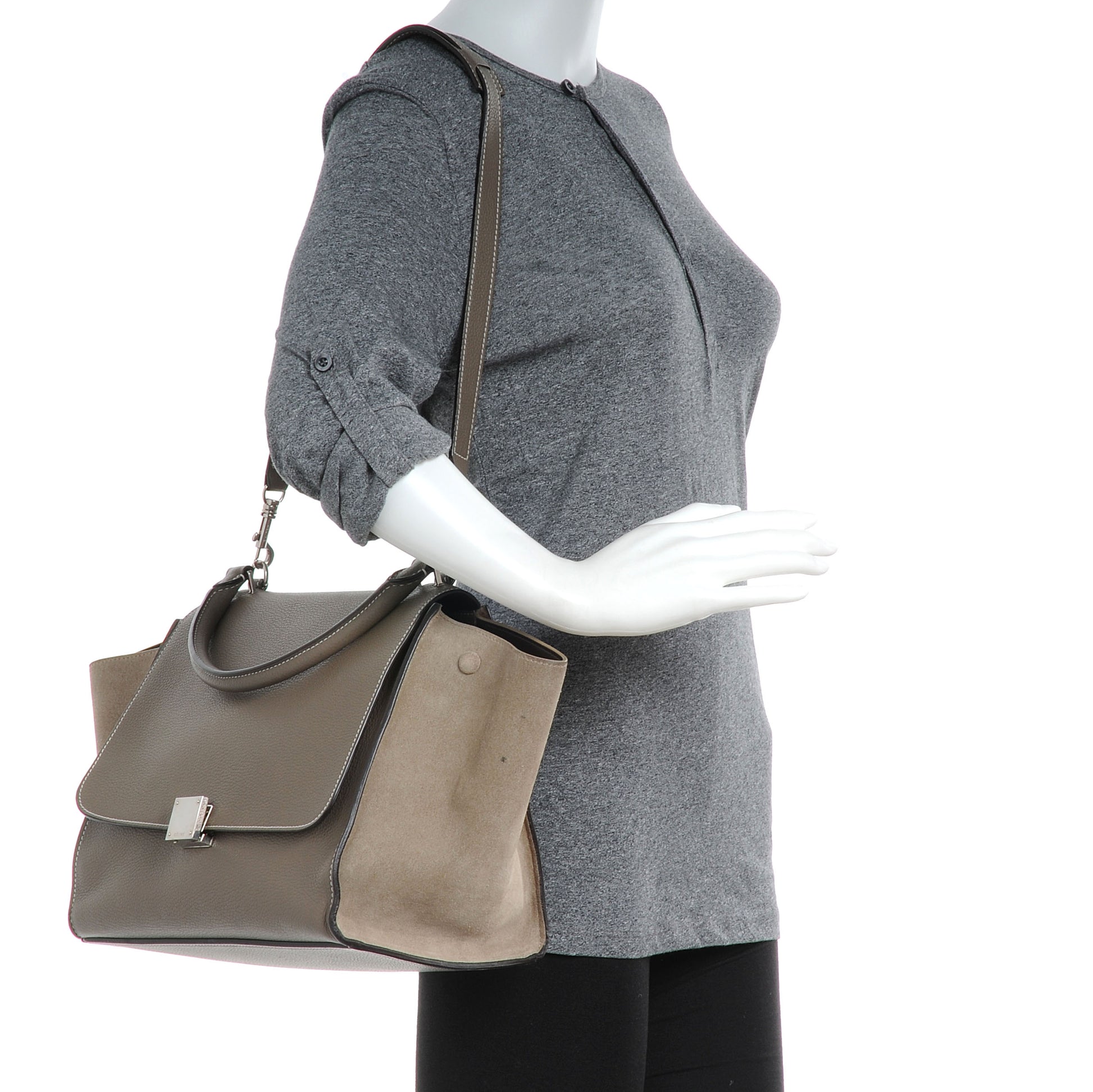 Celine Calfskin Suede Small Trapeze Souris 2 of 8