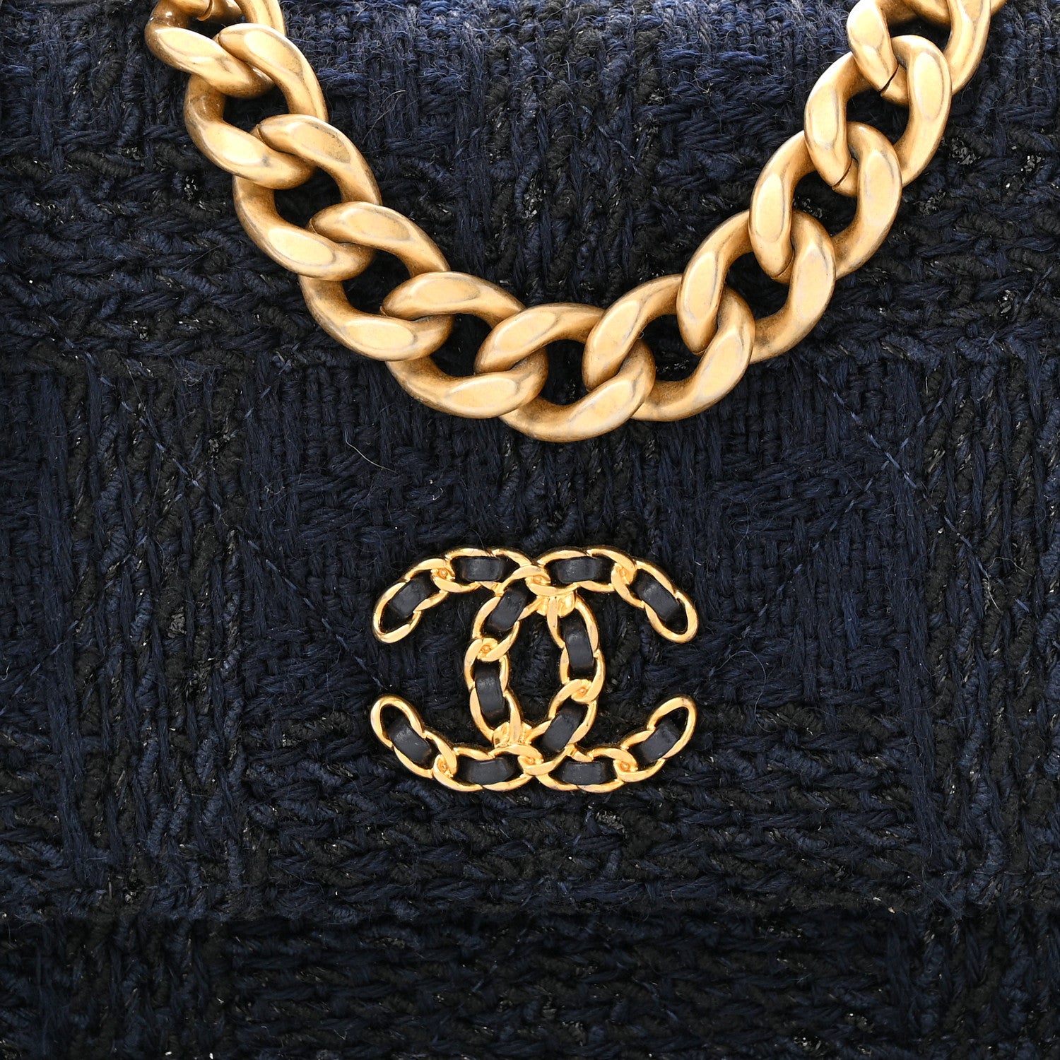 Chanel Wool Tweed Lambskin Quilted Chanel 19 Wallet On Chain WOC Navy 10 of 13