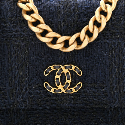 Chanel Wool Tweed Lambskin Quilted Chanel 19 Wallet On Chain WOC Navy 10 of 13