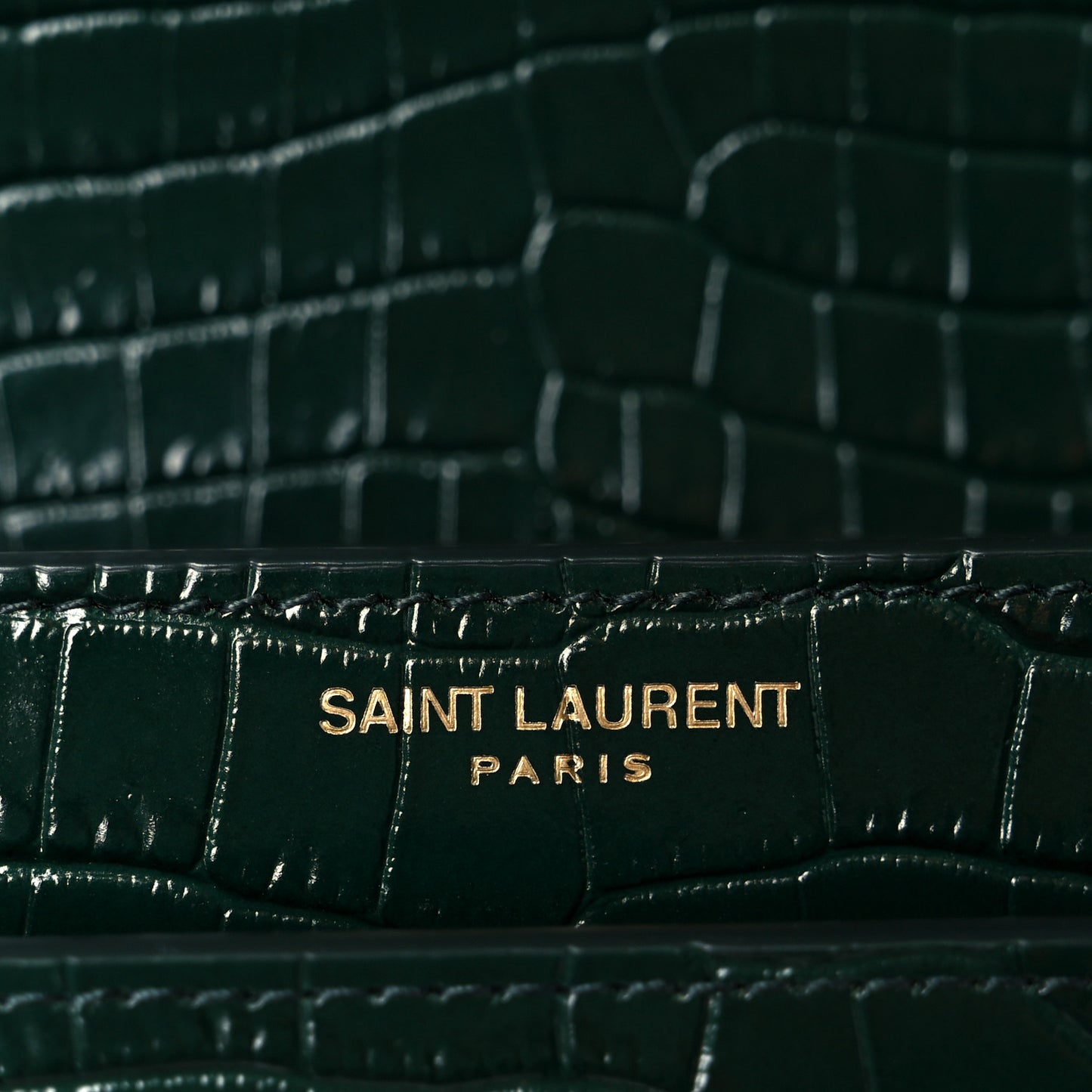 Calfskin Crocodile Embossed Medium Monogram Sunset Dark Green