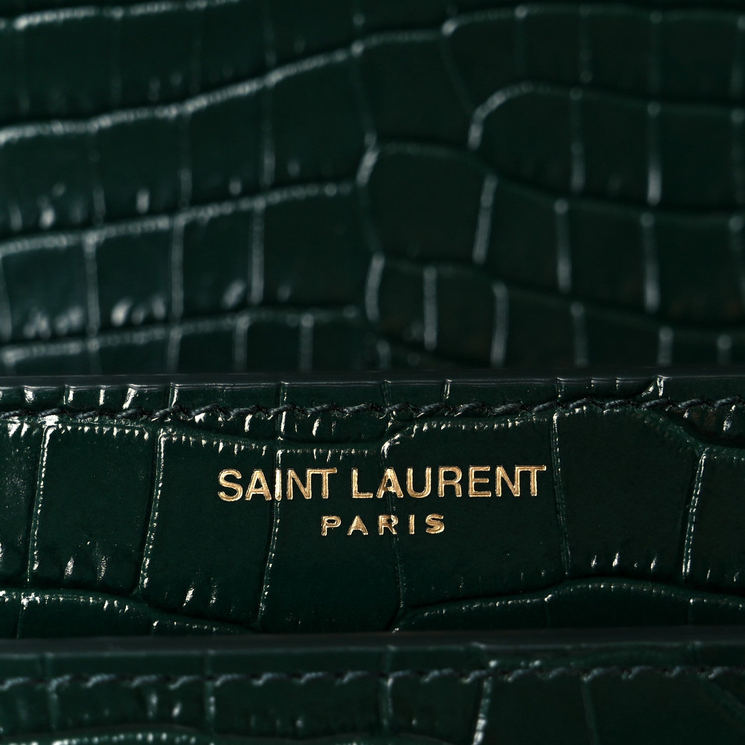 Saint Laurent Calfskin Crocodile Embossed Medium Monogram Sunset Dark Green 5 of 12