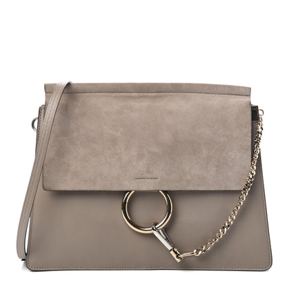 Chloe Calfskin Suede Medium Faye Shoulder Bag Motty Grey 1 of 5