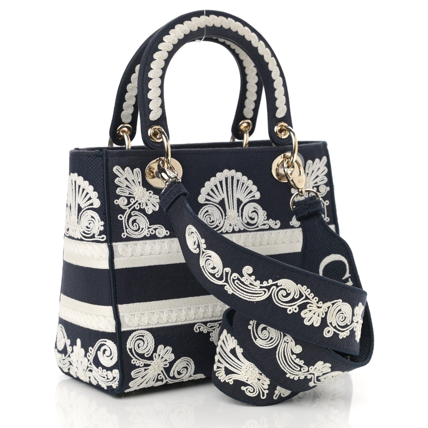 Christian Dior Embroidered Cornely Medium Lady D-Lite Blue White 3 of 10