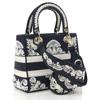 Christian Dior Embroidered Cornely Medium Lady D-Lite Blue White 3 of 10