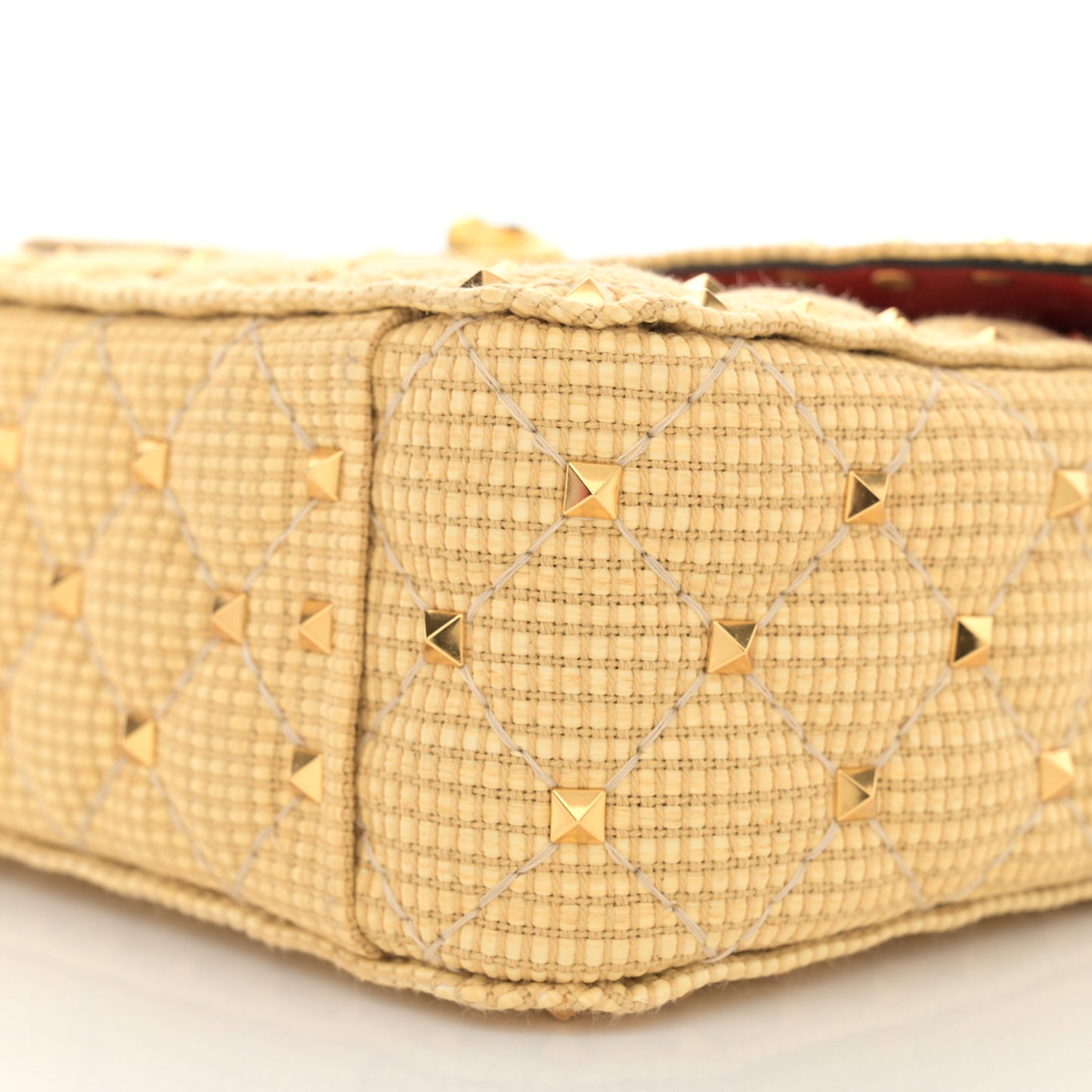 Raffia Medium Rockstud Spike Shoulder Bag Natural Tan