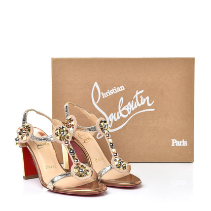 Christian Louboutin Studded Lame Metallic Patent Kaleitop 85 T-Strap Sandals 36 Doudou 11 of 11