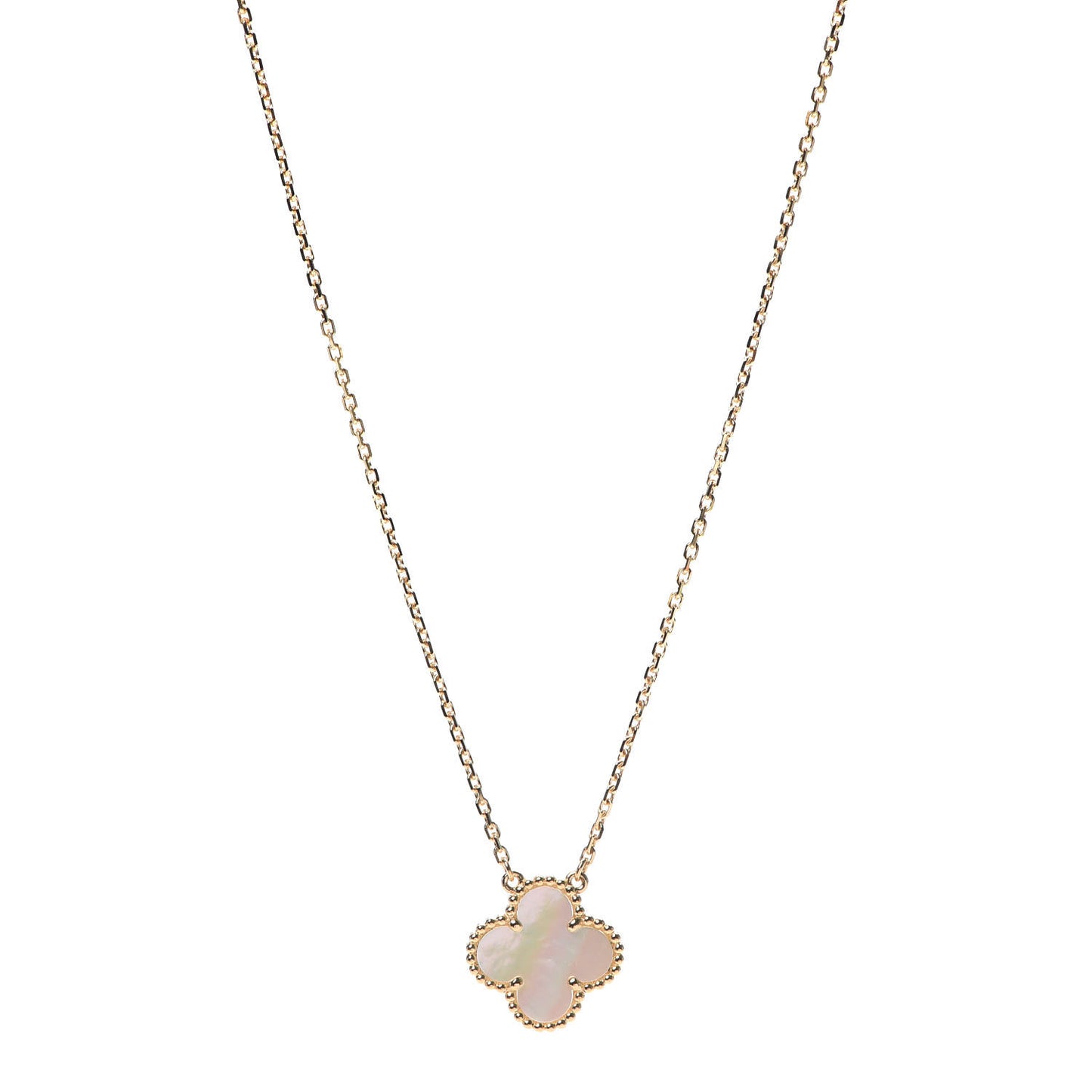 18K Yellow Gold Mother of Pearl Vintage Alhambra Pendant Necklace