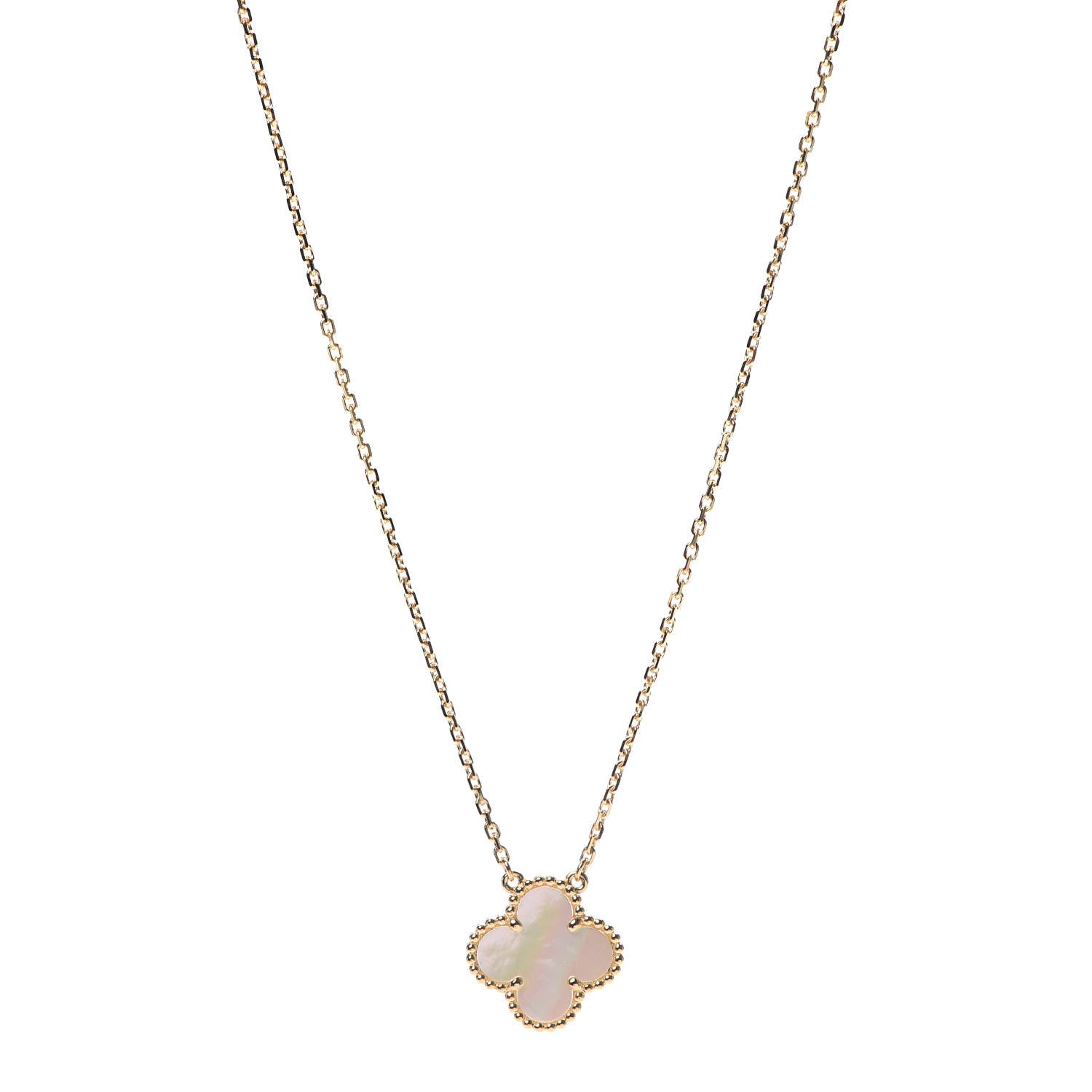 Van Cleef & Arpels 18K Yellow Gold Mother of Pearl Vintage Alhambra Pendant Necklace 1 of 10
