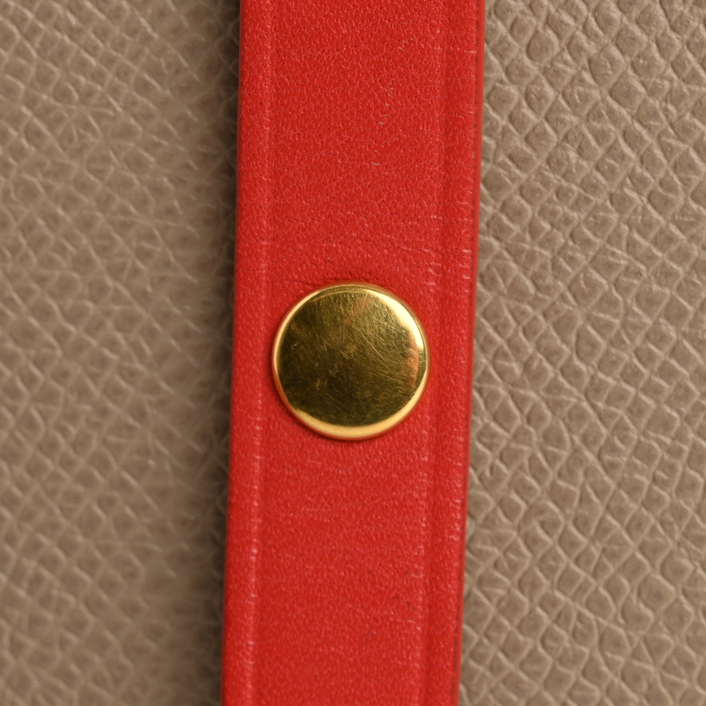 Grained Calfskin Large Multifunction Strap Wallet Light Taupe Red