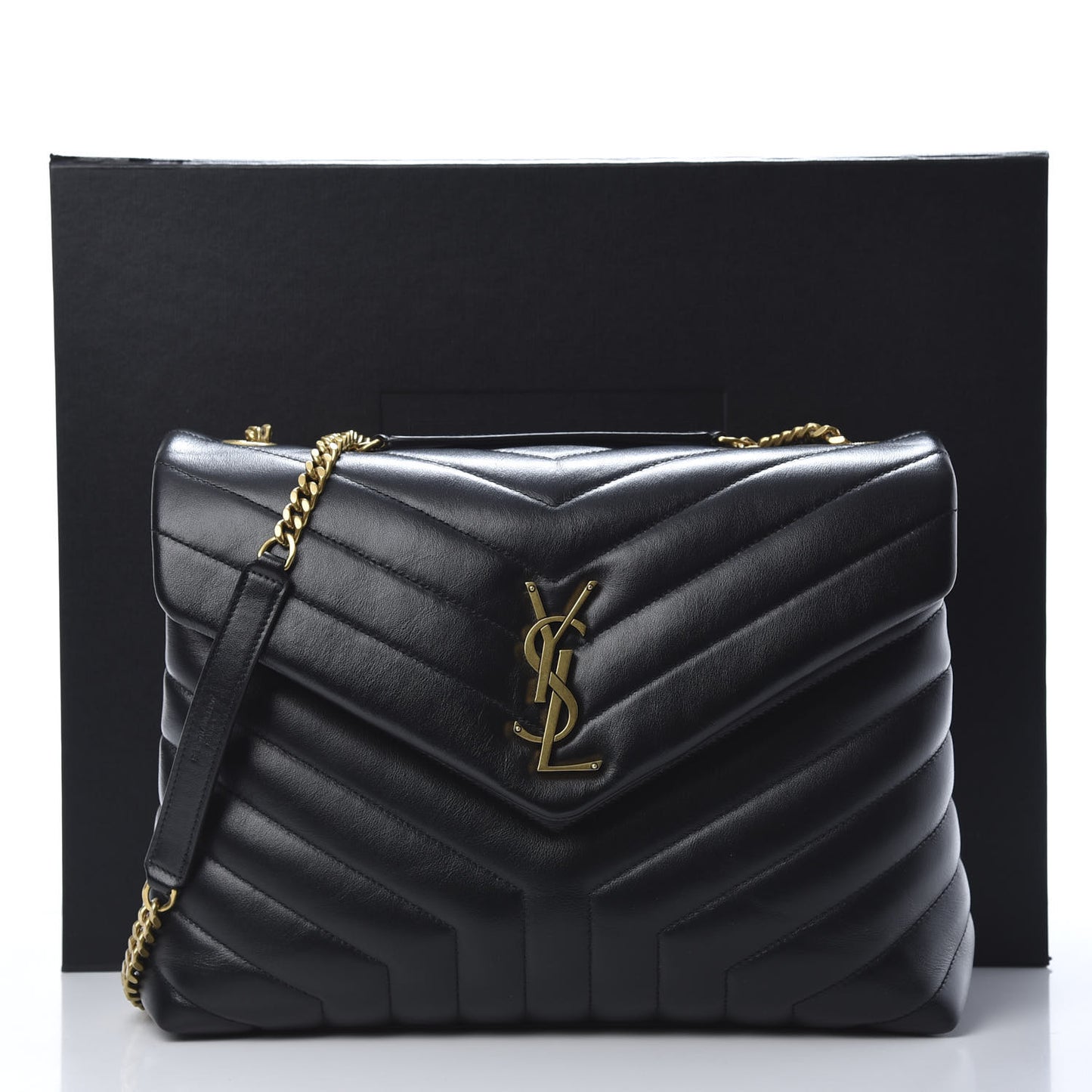 Calfskin Y Quilted Monogram Medium Loulou Chain Satchel Black