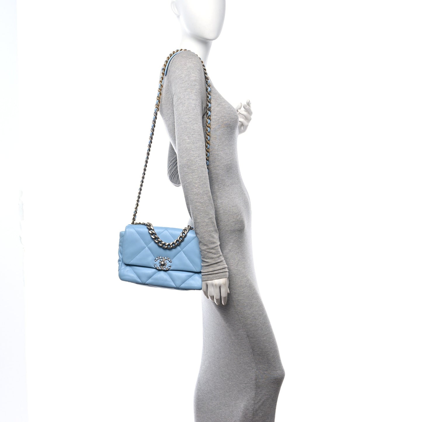 Lambskin Quilted Large Chanel 19 Flap Light Blue