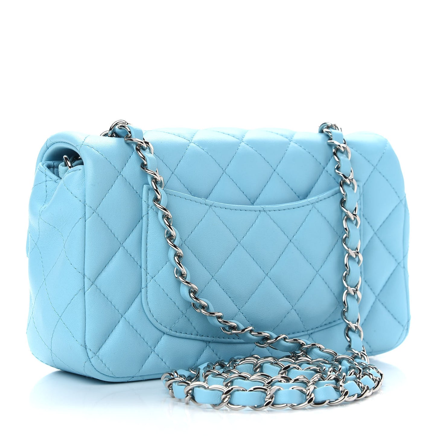 Lambskin Quilted Mini Rectangular Flap Light Blue