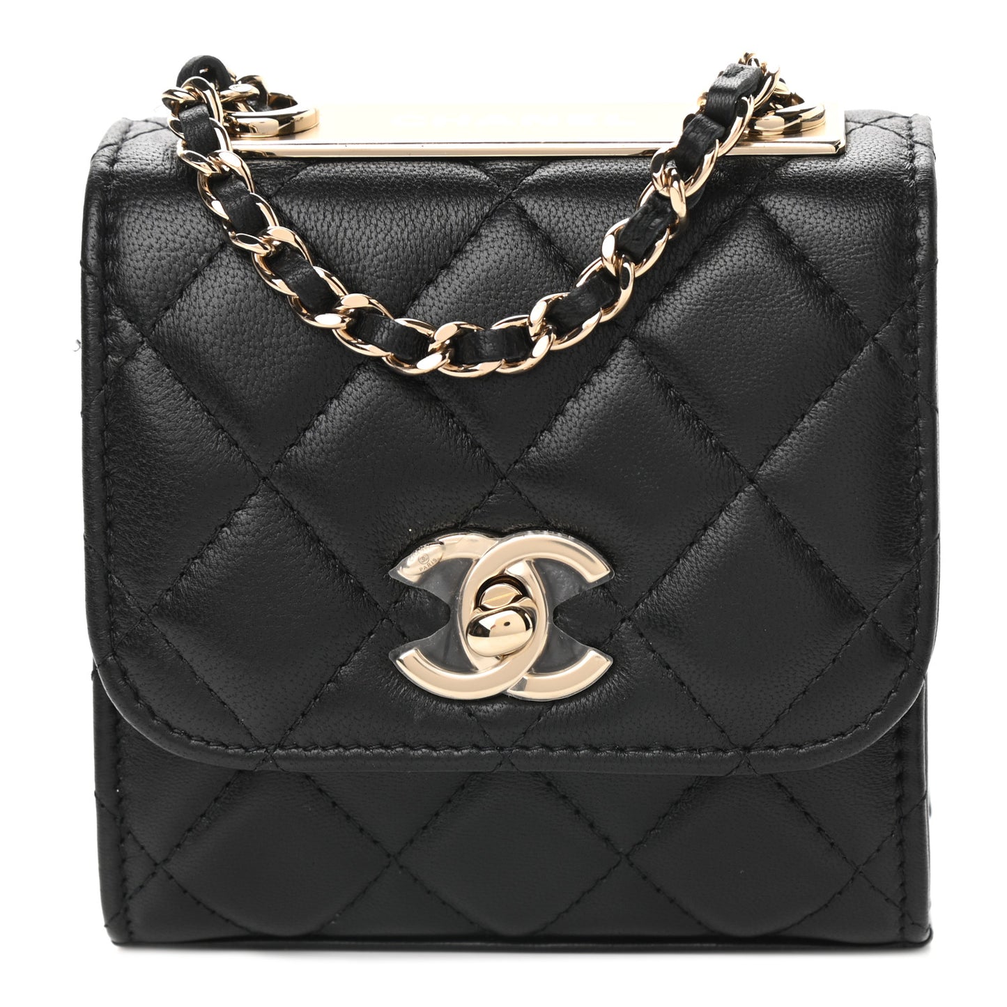 Lambskin Quilted Mini Trendy CC Chain Wallet Black