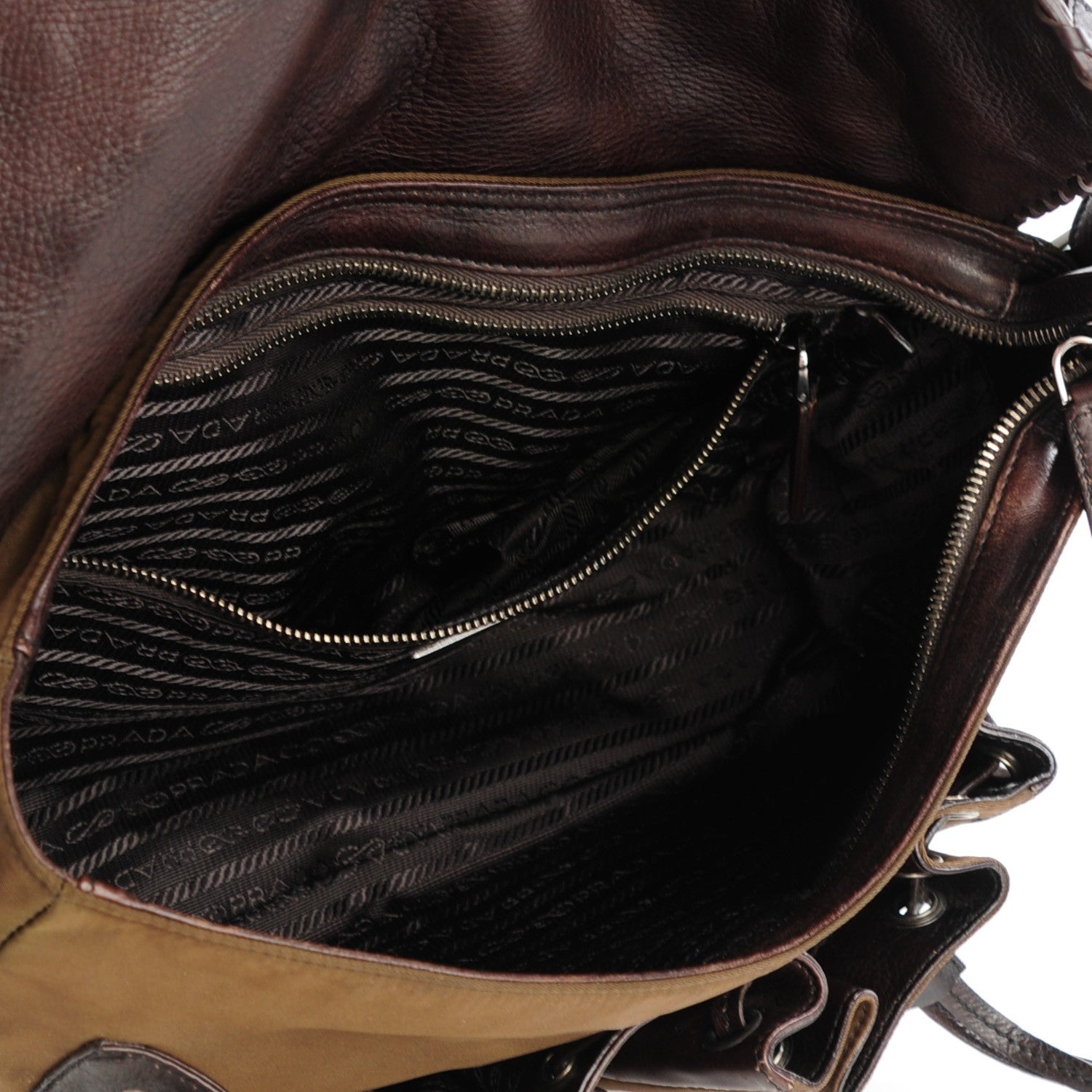 Prada Tessuto Nylon Calfskin Studded Shoulder Bag Bruciato 5 of 7