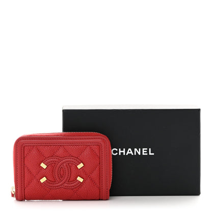 Chanel Caviar Quilted Filigree Zip Around Coin Purse Red 9 of 9
