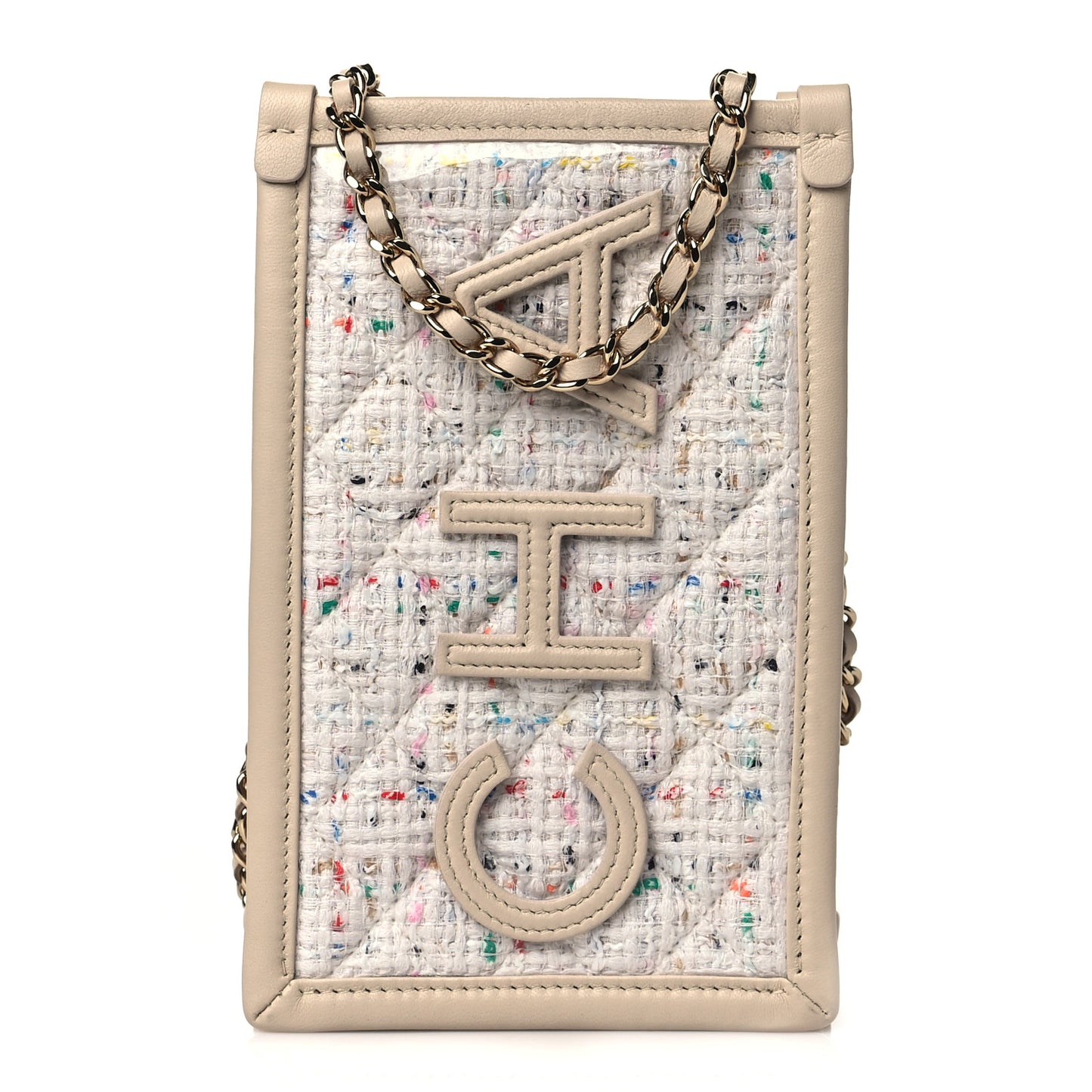 Tweed PVC Lambskin Clutch With Chain Light Beige