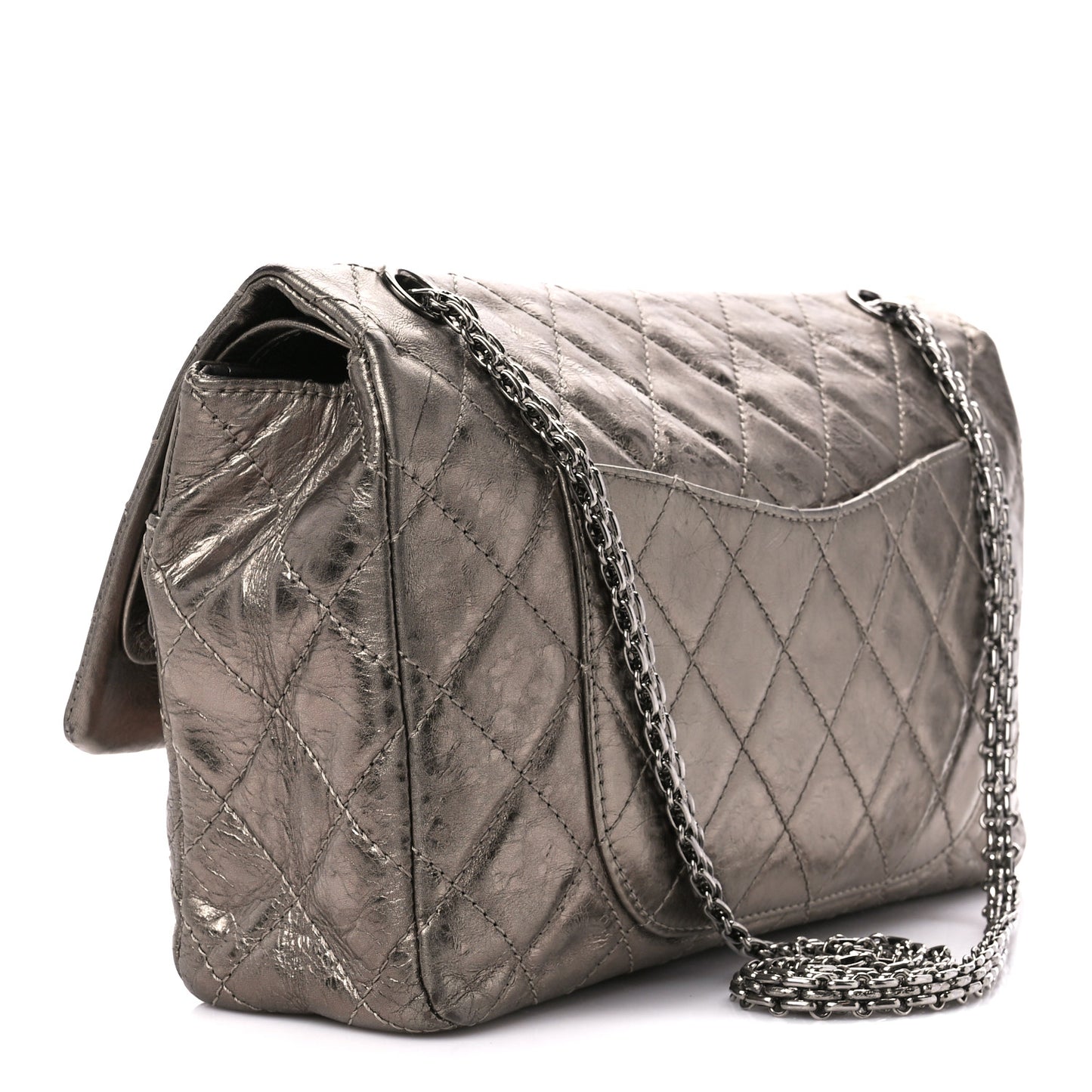 Metallic Aged Calfskin Quilted 2.55 Reissue 227 Flap Pewter
