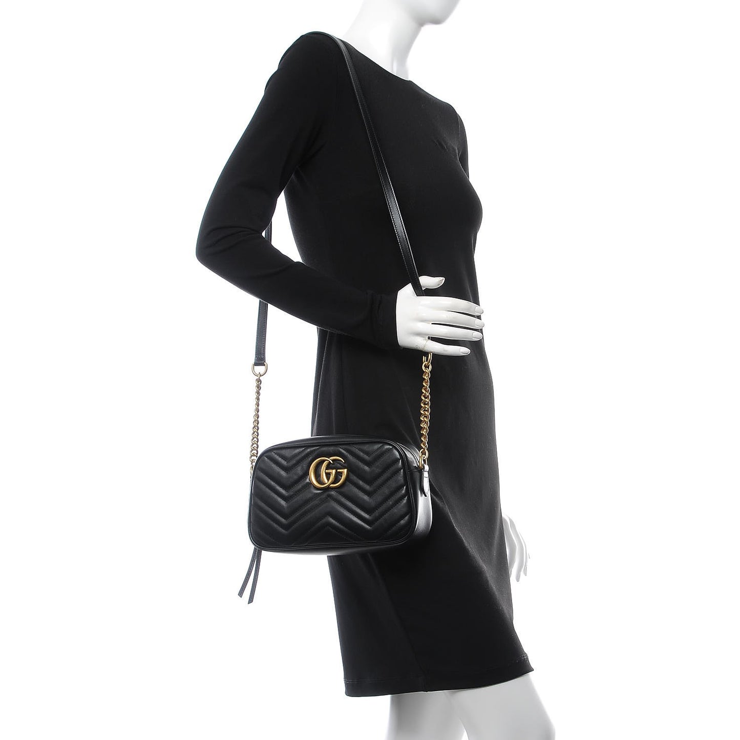 Calfskin Matelasse Small GG Marmont Chain Shoulder Bag Black