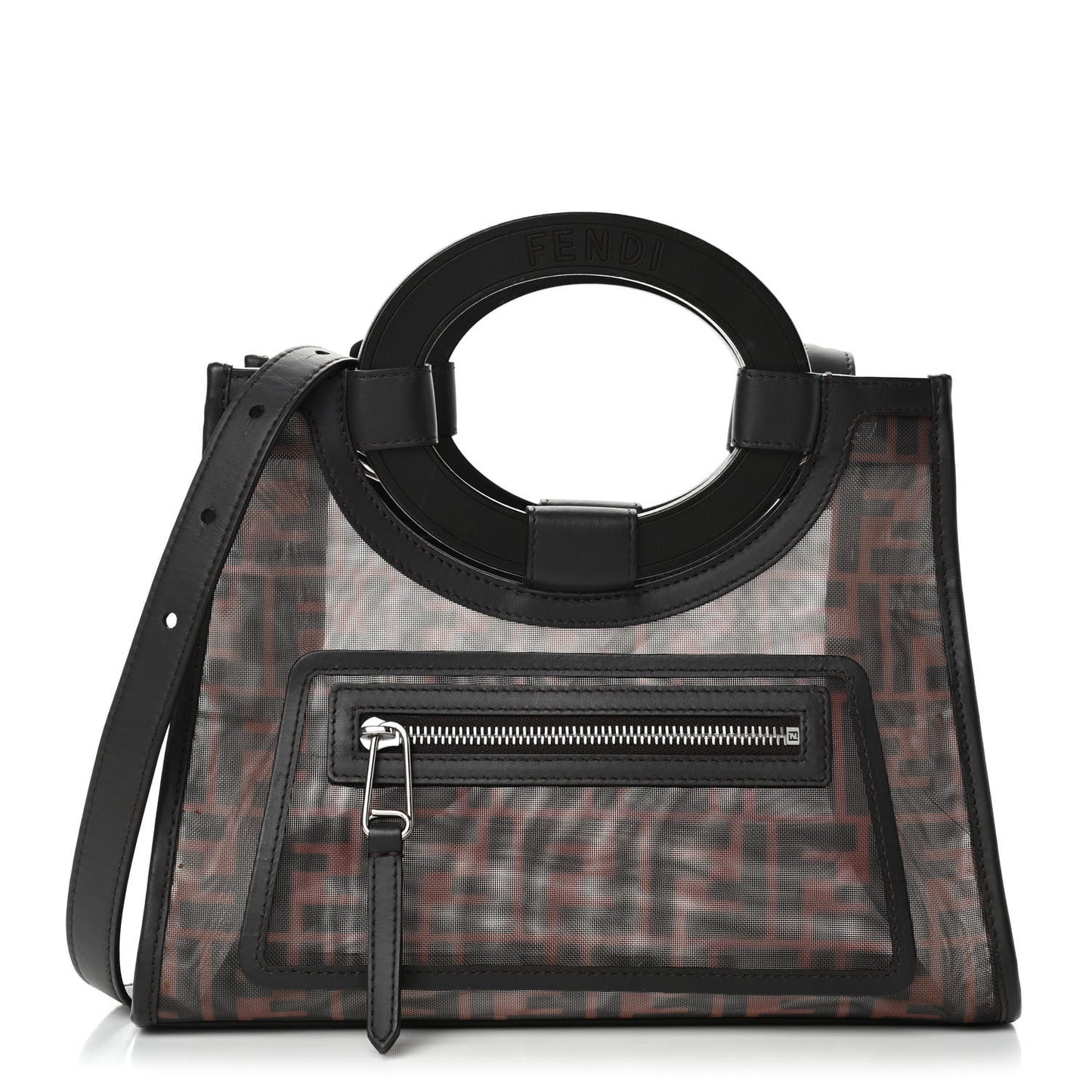 Mesh Vitello Century Cuoio FF 1974 Small Runaway Shopper Tote Marrone Black Ebano