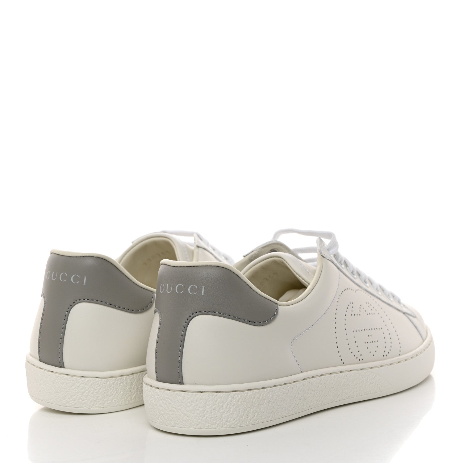 Gucci Calfskin Interlocking G Perforated Mens Ace Sneakers 6.5 White Grey Sky 4 of 9