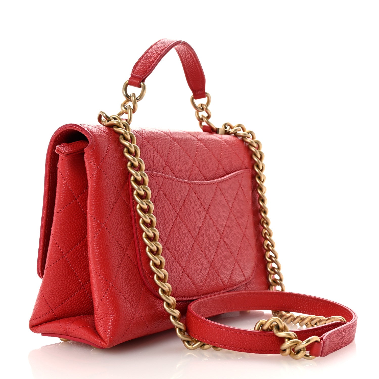 Chanel Caviar Diamond Stitched Small Top Handle Flap Red 3 of 10