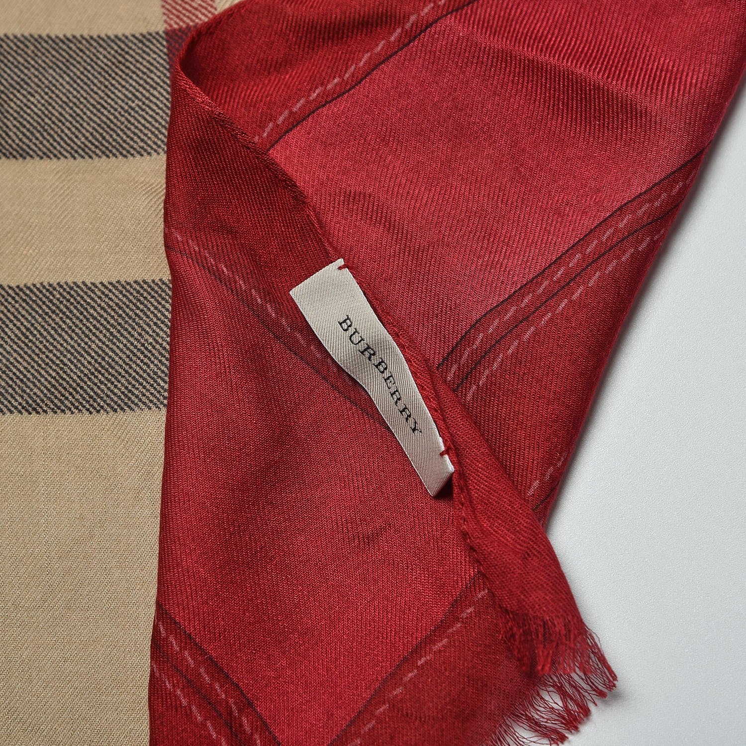 Burberry Modal Cashmere Haymarket Check Color Border Scarf Red 4 of 5