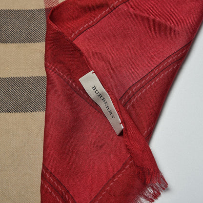 Burberry Modal Cashmere Haymarket Check Color Border Scarf Red 4 of 5