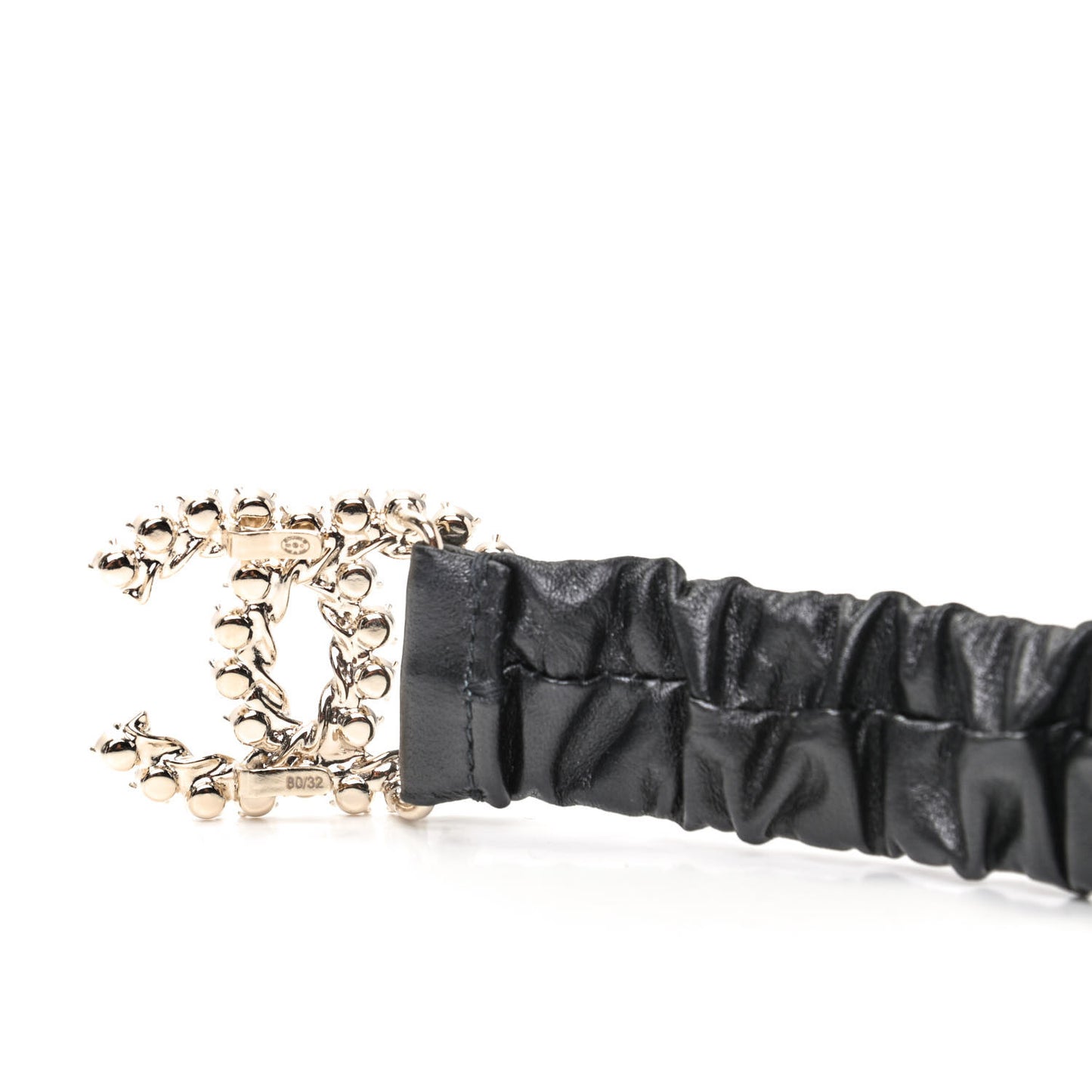 Calfskin Strass Ruched Rope CC Belt 85 34 Black