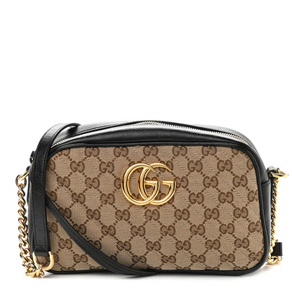 Gucci Monogram Matelasse Diagonal Small GG Marmont Chain Shoulder Bag Beige Black 1 of 9