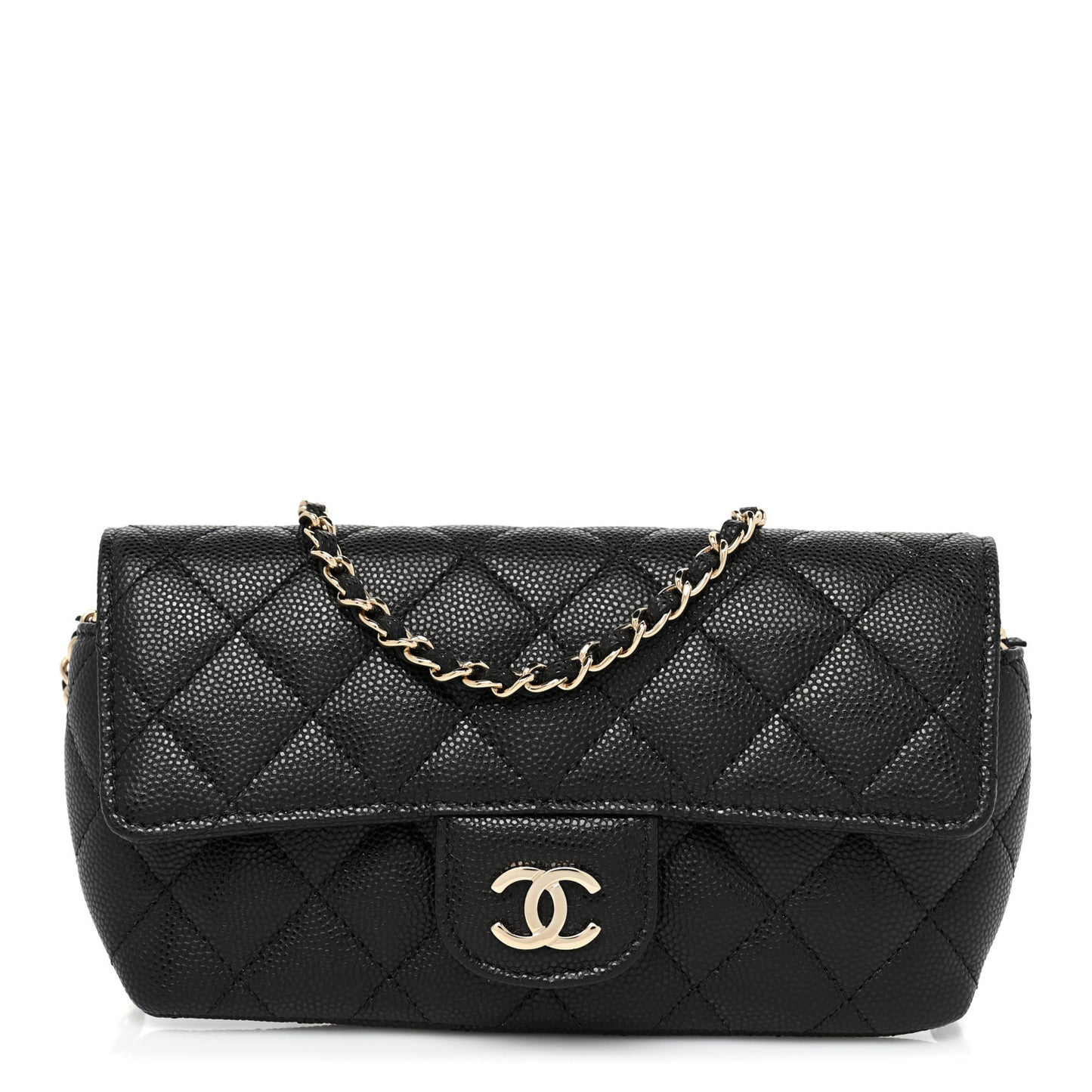Caviar Quilted Glasses Case With Chain Black