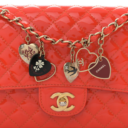 Chanel Patent Calfskin Quilted Valentine Charms Medium Single Flap Red 8 of 12