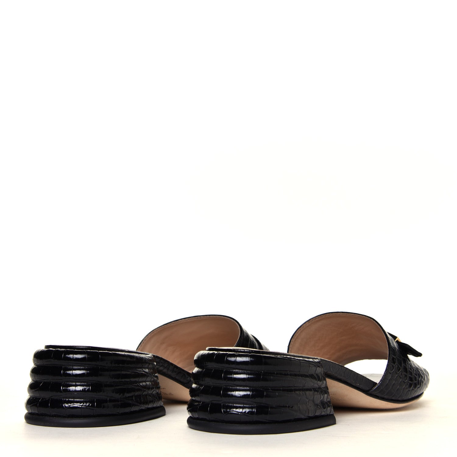 Fendi Calfskin Crocodile Embossed FF Promenade Slide Sandals 35 Black 3 of 6