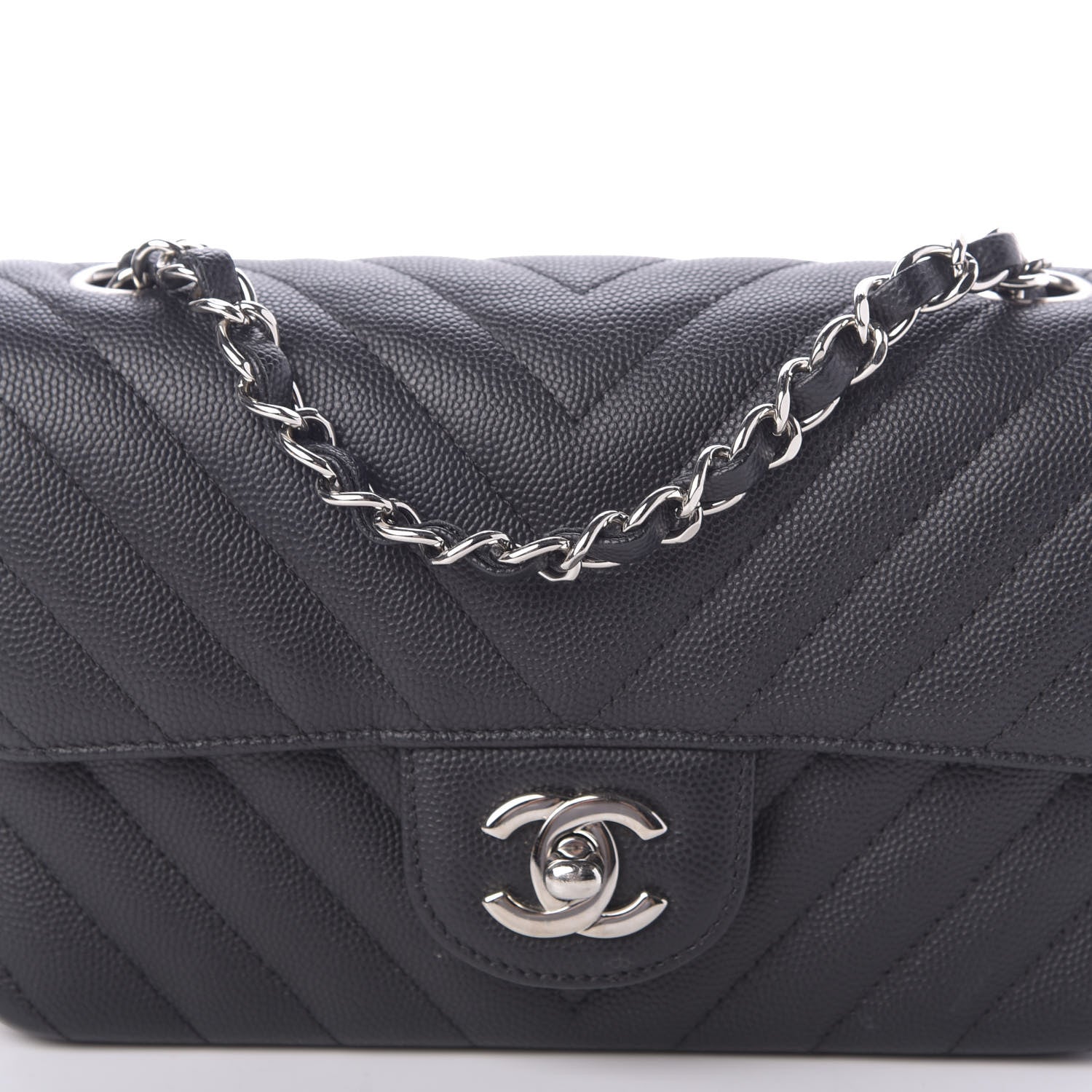 Chanel Caviar Chevron Quilted Mini Rectangular Flap Black 10 of 10