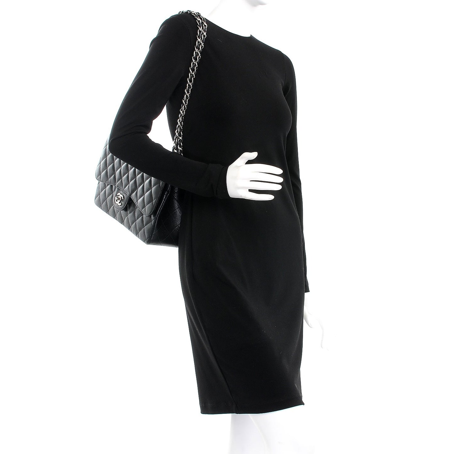 Caviar Quilted Jumbo Double Flap Black