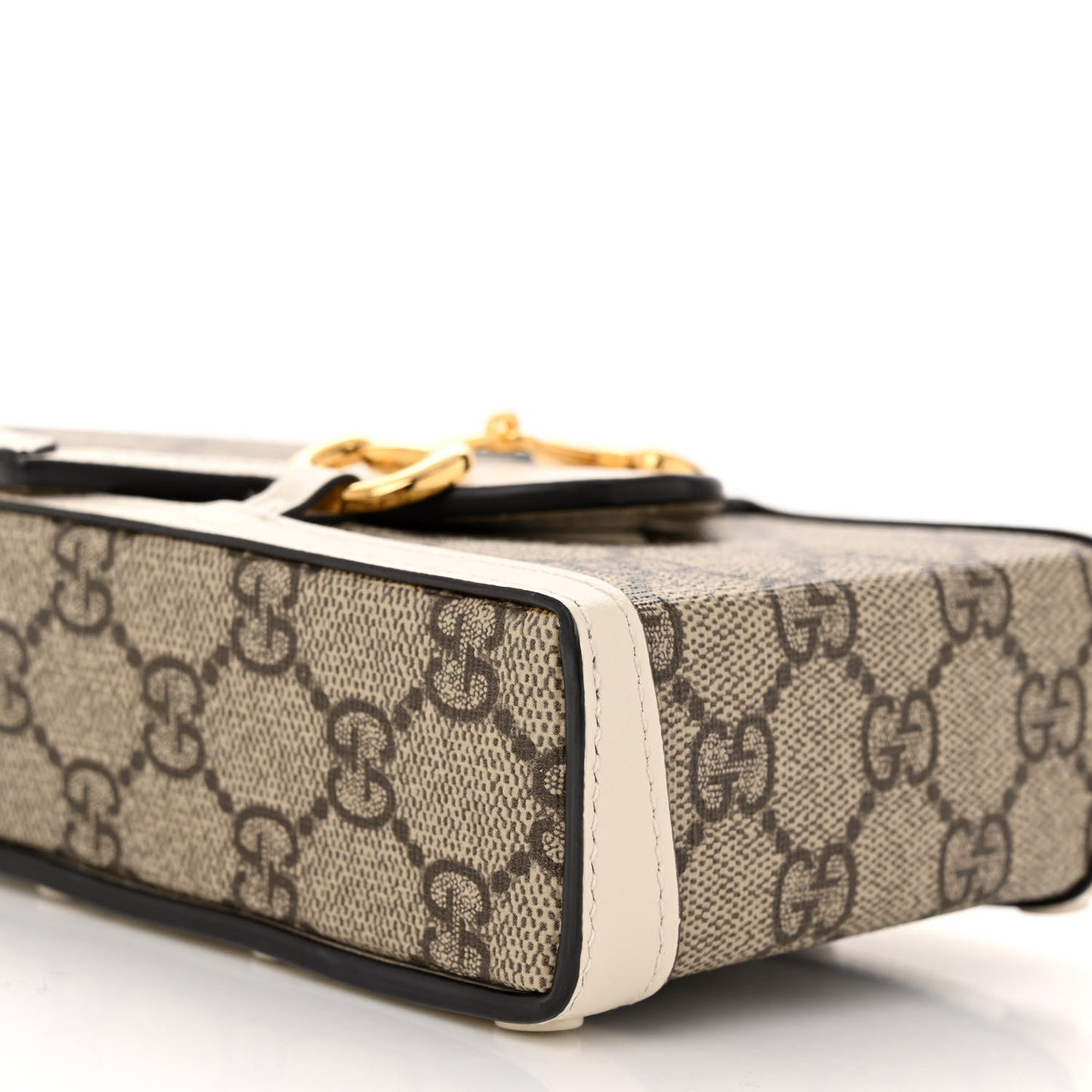 GG Supreme Monogram Azalea Calfskin Mini Horsebit 1955 Crossbody Bag Beige Ebony Mystic White