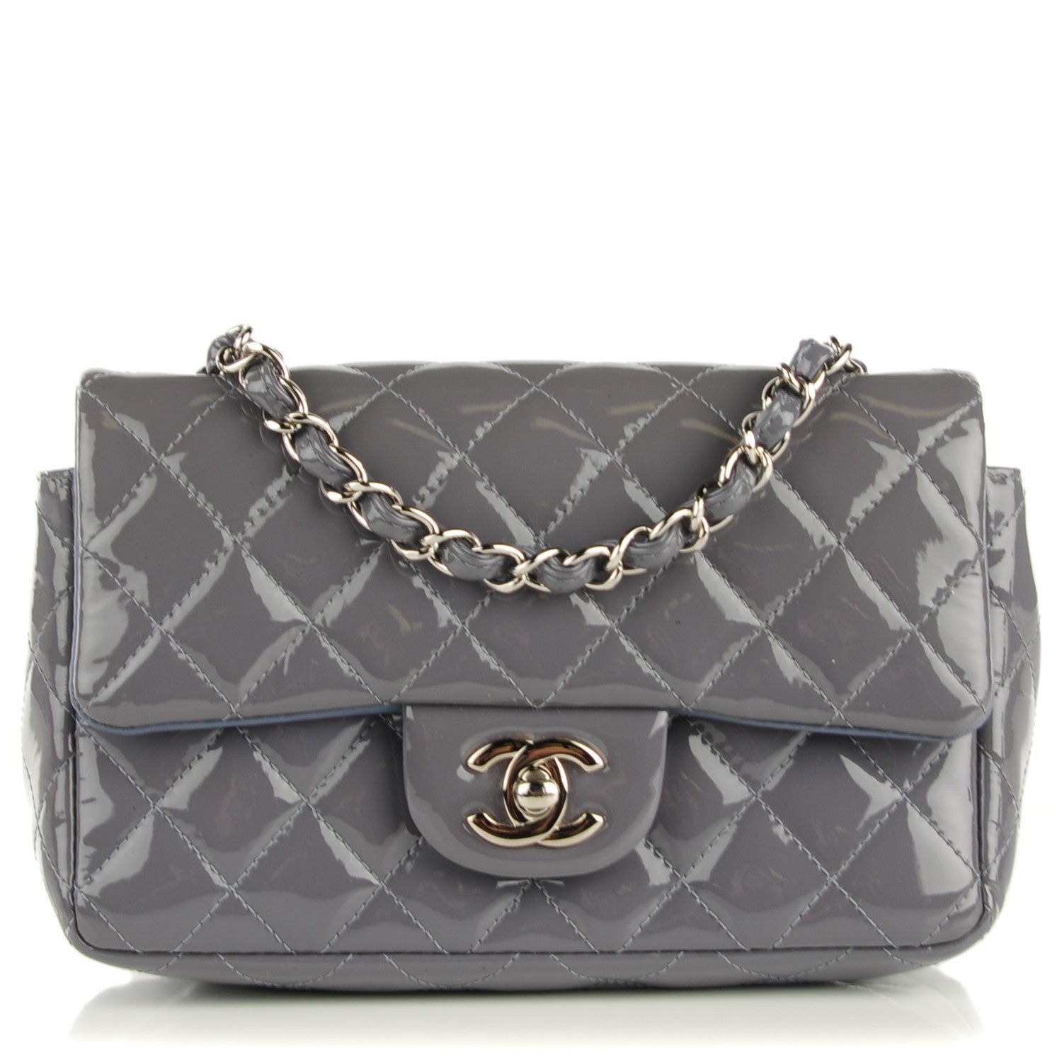 Chanel Patent Calfskin Quilted Mini Rectangular Flap Grey 1 of 8