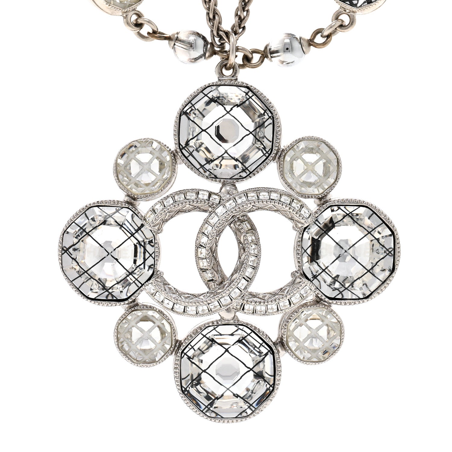 Chanel Gripoix Poured Glass Crystal CC Multi Strand Necklace Silver 4 of 5