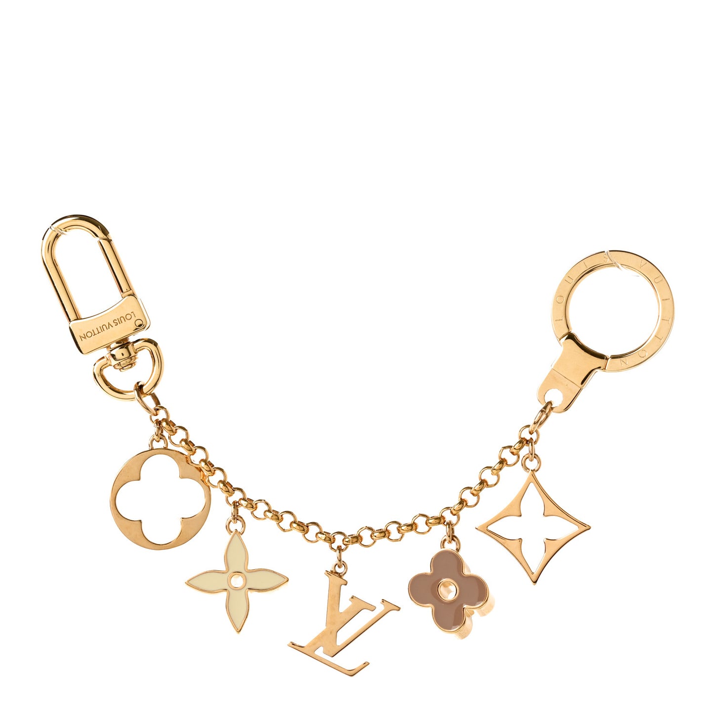 Brass Enamel Fleur De Monogram Bag Charm Chain Gold
