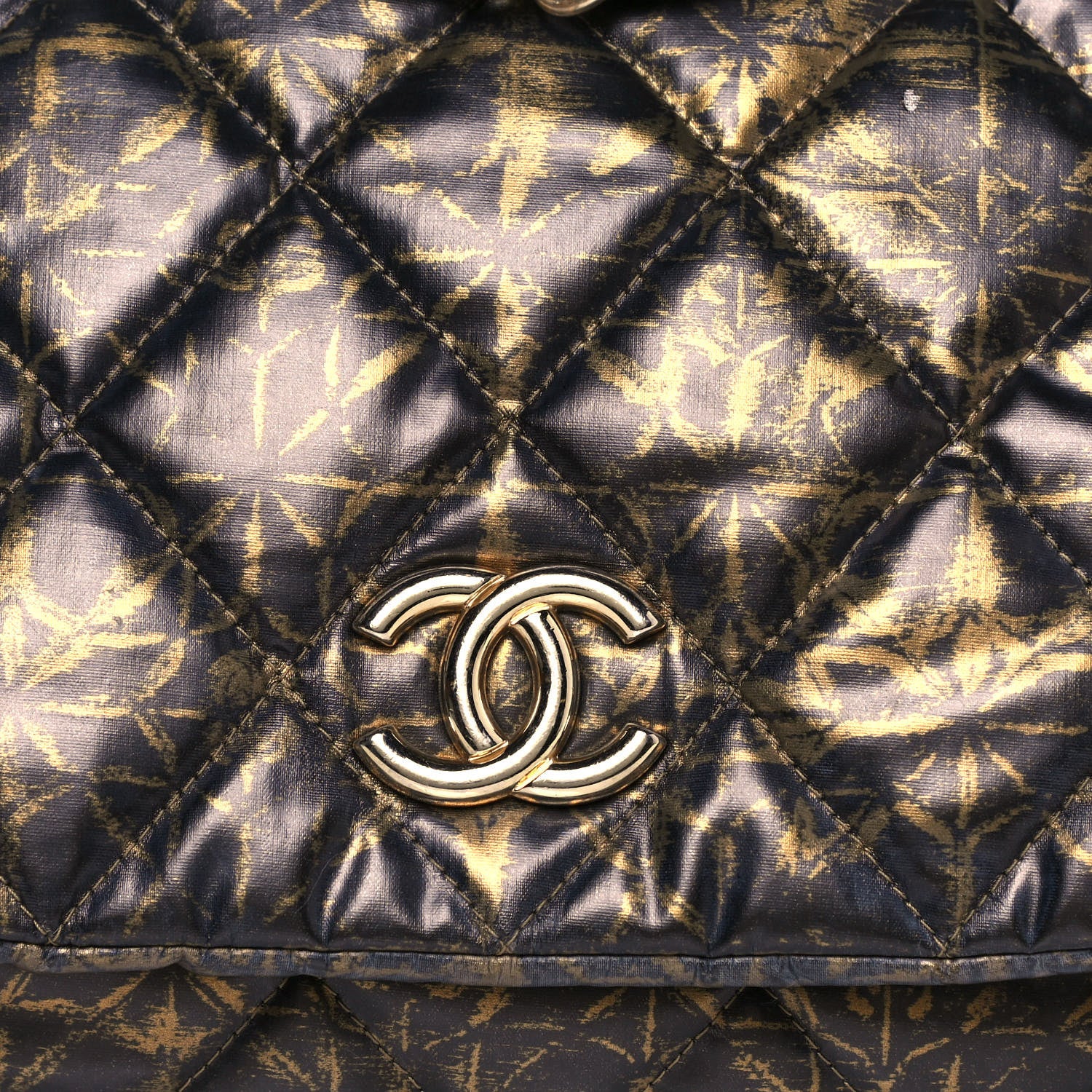 Chanel Nylon Printed Quilted Accordion Flap Black Gold 8 of 19