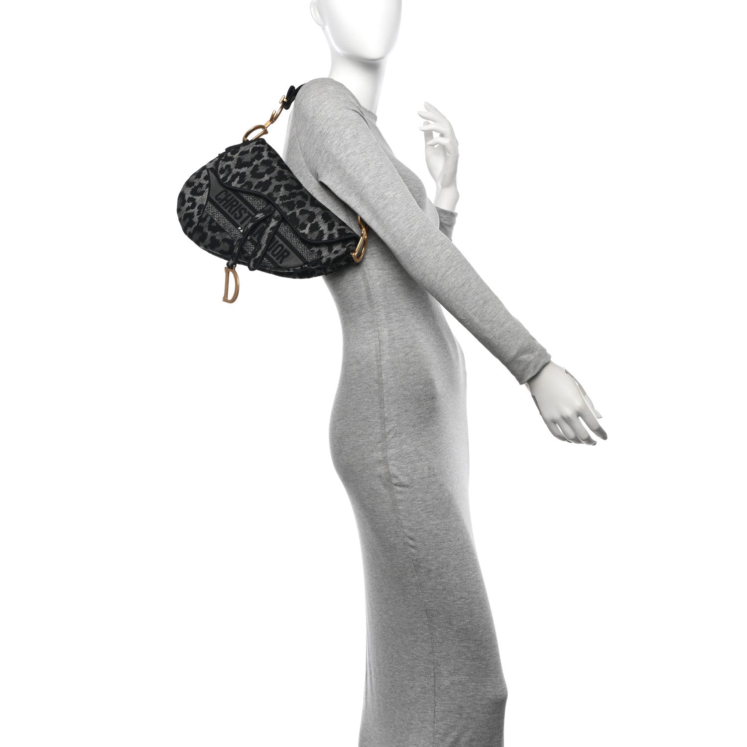 Christian Dior Canvas Mizza Embroidered Saddle Bag Gray 2 of 11