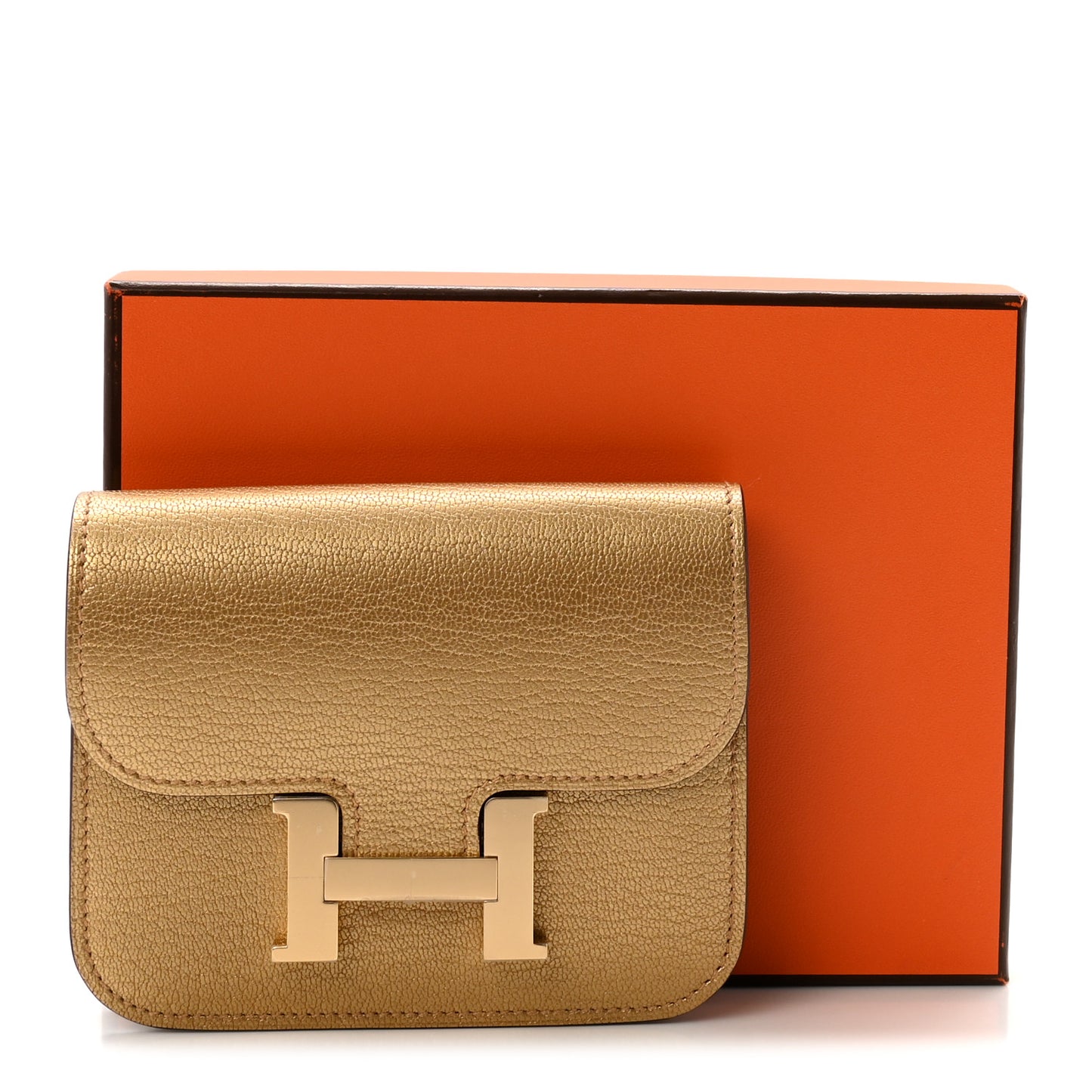 Metallic Chevre Chamkilight Constance Slim Wallet Dore