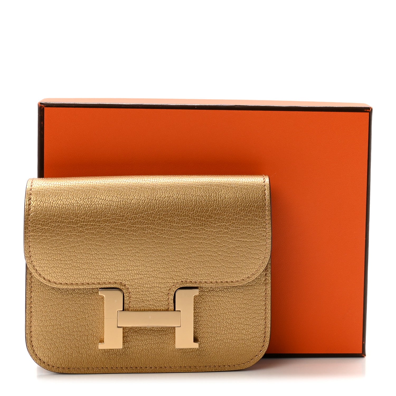 Hermes Metallic Chevre Chamkilight Constance Slim Wallet Dore 9 of 9