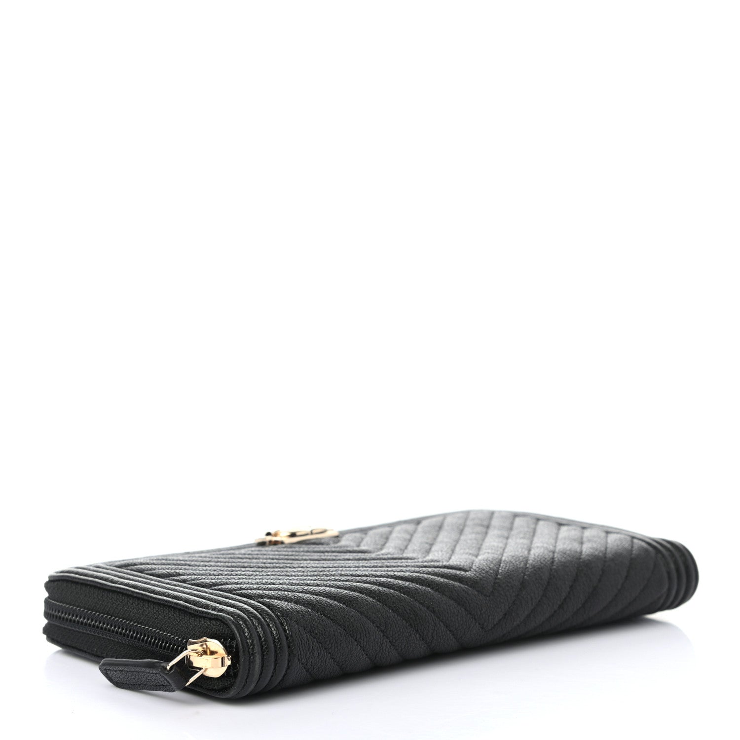 Chanel Caviar Chevron Quilted Zip Around Boy Wallet Black 4 of 8