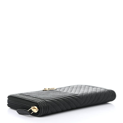Chanel Caviar Chevron Quilted Zip Around Boy Wallet Black 4 of 8