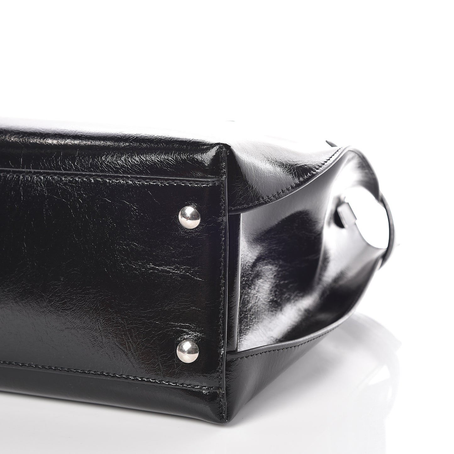 Shiny Soft Calfskin Medium Banner Tote Black