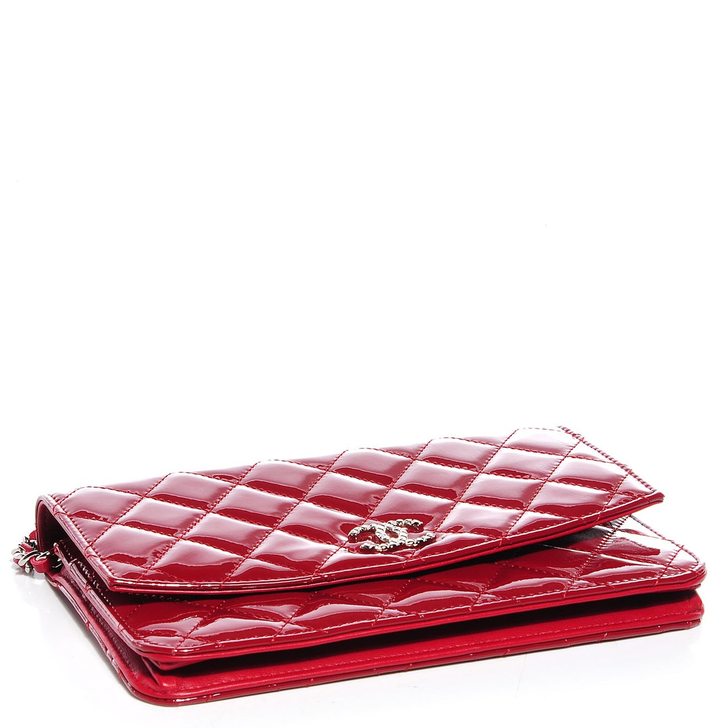 Patent Quilted Brilliant Wallet On Chain WOC Red